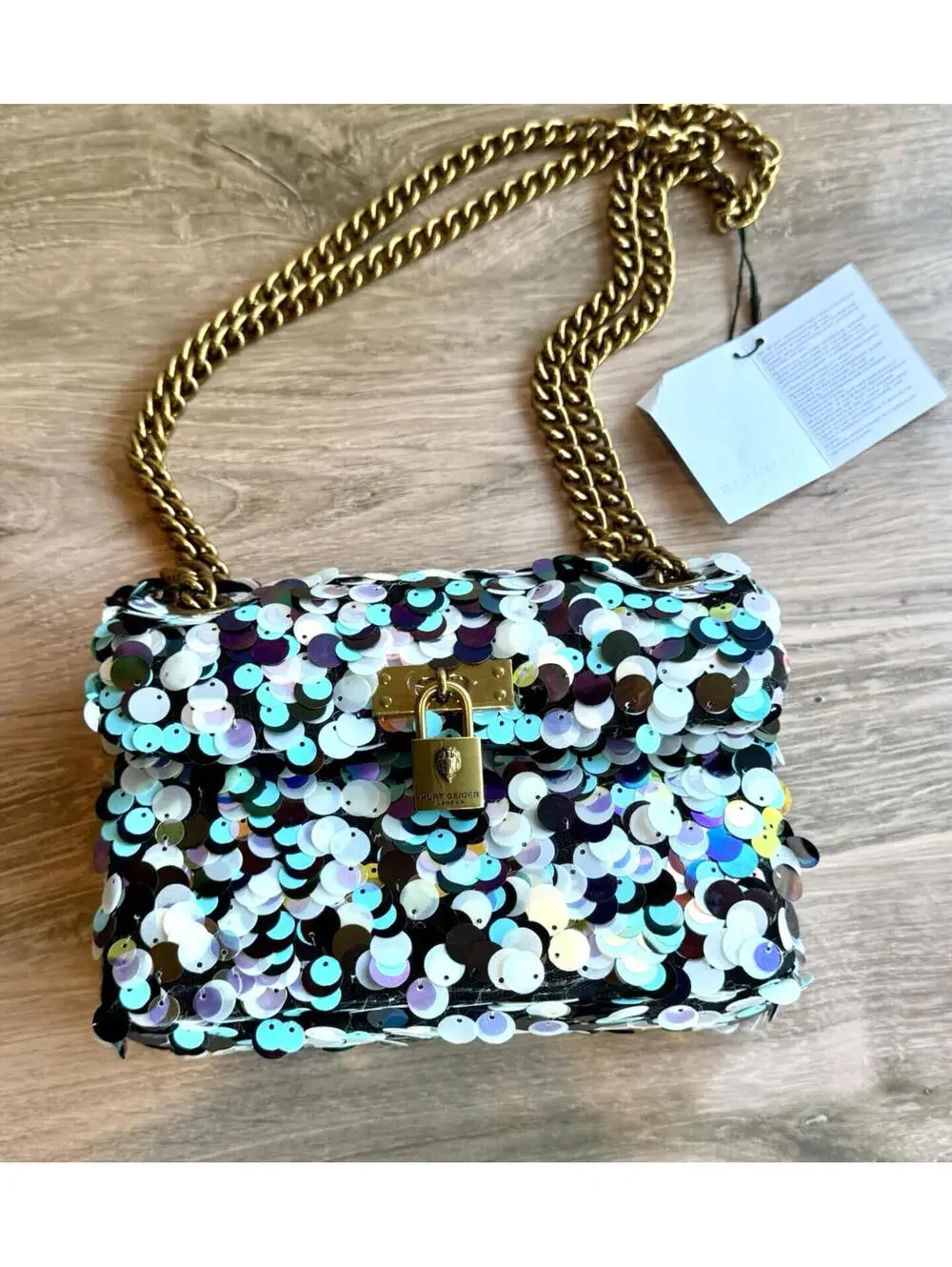 NWT Kurt Geiger London Mini‎ Brixton Sequin Crossbody Bag Multi Color Iridescent
